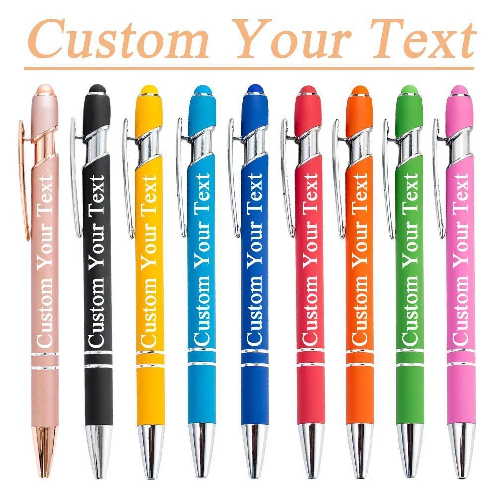 Engraving Name Gift Pen 10pcs Custom Pens with Logo Engrave Text Ballpoint Pen with Stylus Tip for Student Business Office