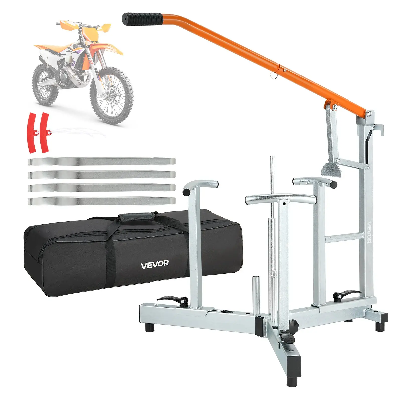 VEVOR Heavy Duty Steel Compact Adjustable Motocross Dirt Bike & Dual Sport Tire Changer Kit, Effortless Use, Fits 16"-21" Wheels & 15/17/20/25 mm Axles, W/ Bead Breaker, Irons, Protective Sleeves, Storage Bag, Adjustable Base