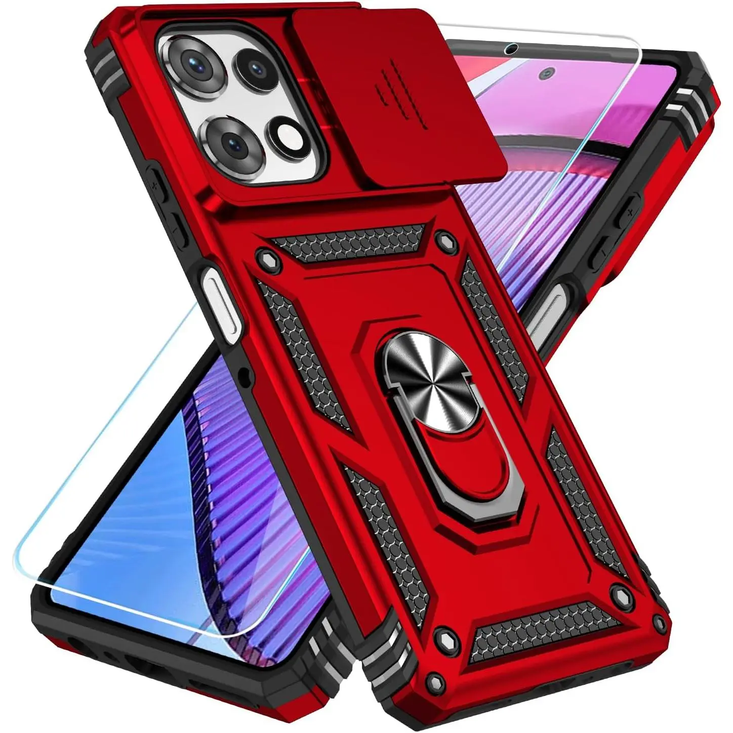 SunStory Compatible with Motorola Moto G Power 5G 2025/Moto G Power 5G 2026/Moto G Play 2025 Case with HD Screen Protector & Slide Camera Cover & Kickstand,[Military-Grade] Phone Case, Red