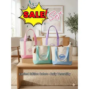Women's Heavy Duty Canvas Tote Bags with Double Handle, Front Pocket - Multi-Function Reusable Grocery Shopping Handbag for Lunch, Daily Essentials (13"x11"x6") | For Daily Versatility