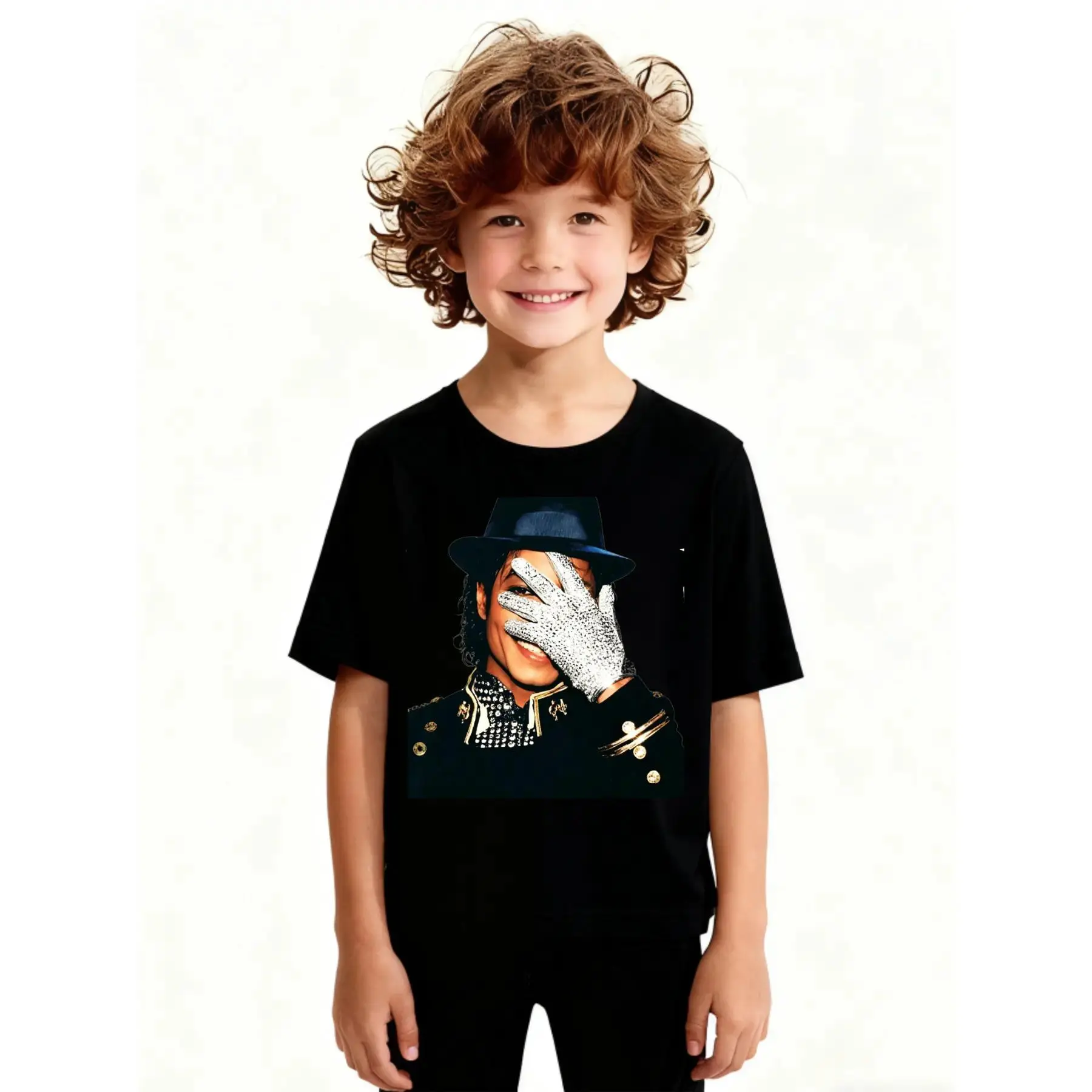 Kids Michael Jackson Classic Glove Portrait Graphic Tee Little Boy Shirts Original King of Pop Vintage Stage Print Cotton Compression Shirt Workout Tops Cool Outdoor Stuff Boys Girls Pop Legend Casual Summer Boy Gifts Back To School Clothes Shirts For Gir