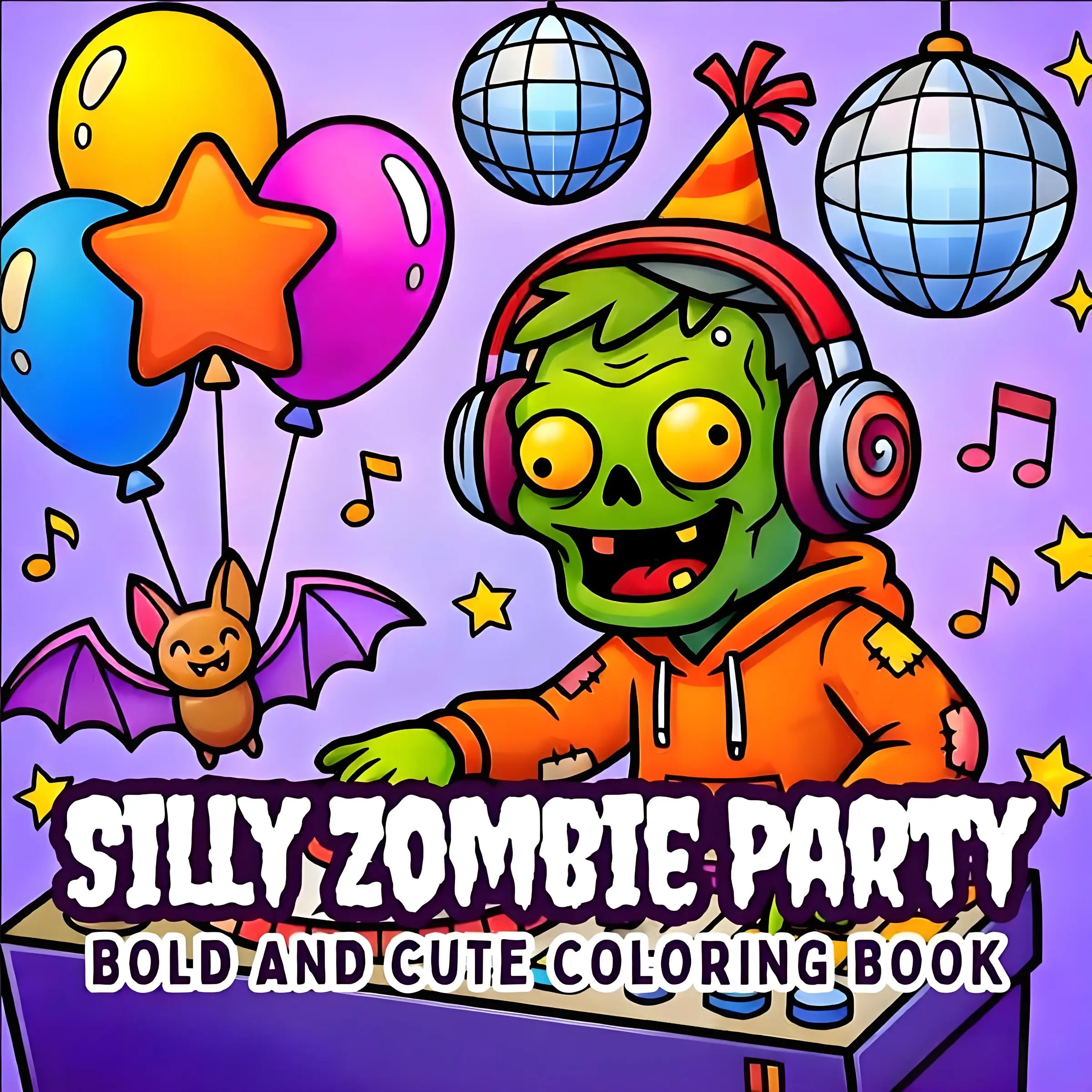 Silly Zombie Party Bold And Cute Coloring Book Creepy Cute Kawaii Spooky Zombie DJ Disco Bat Coloring Pages ASMR Stress Relief Relax Art Therapy Coloring Book For Adults Teens Kids Halloween Party Aesthetic Dopamine Coloring