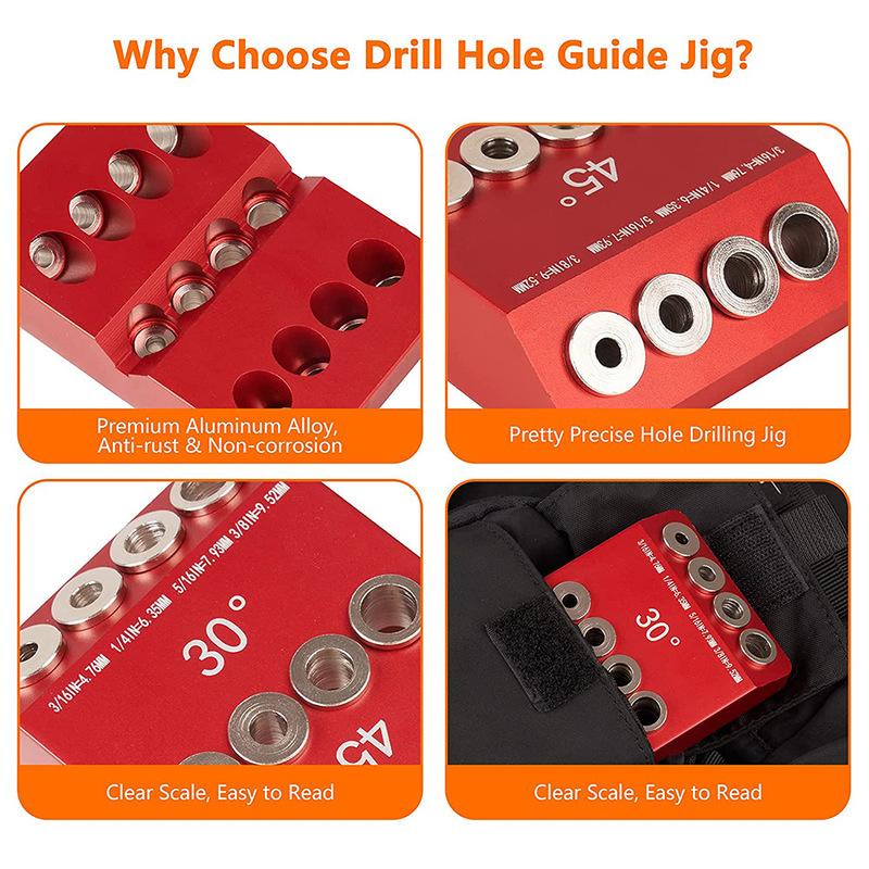 Free shipping  Metal drill bit guide mold, red aluminum angular drill bit kit, used for wooden columns, bolts, railings, decks, stair railings, durable all metal structure