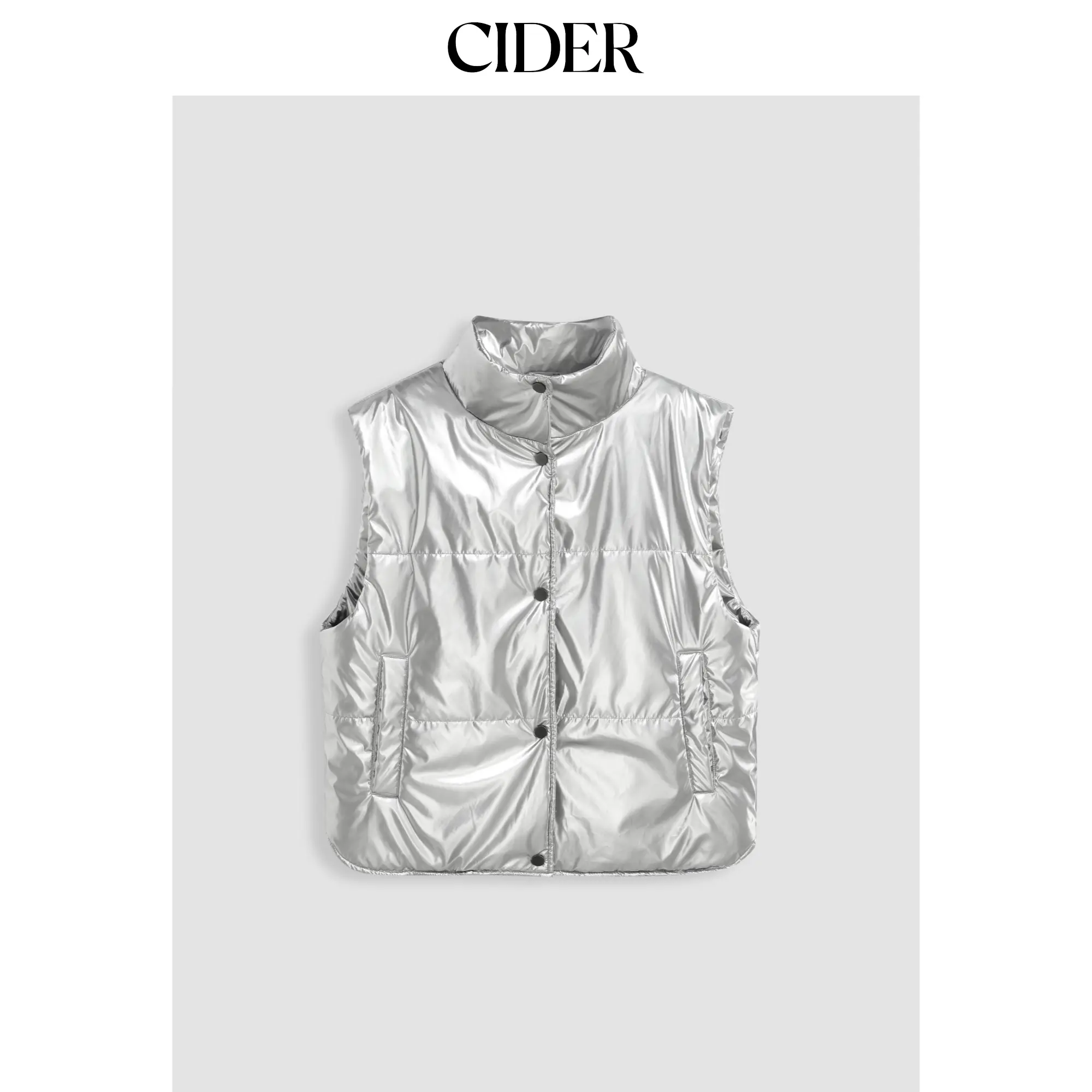 Cider [size 4-10] Metallic Stand Collar Puffer Vest SohoChic