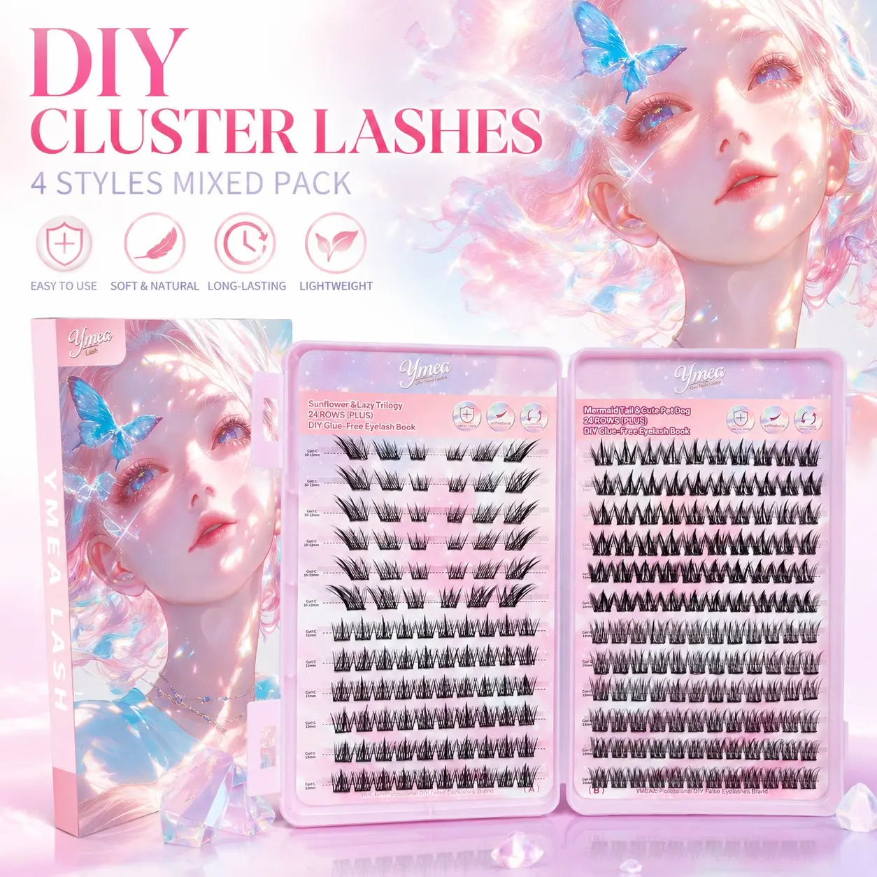 3 Pcs Self-Adhesive Lashes Set, Natural Thin Fluffy Reusable False Eyelashes, No Glue Needed, Large Pack for Cosplay, Daily Use and Makeup, DIY Eyelash Set