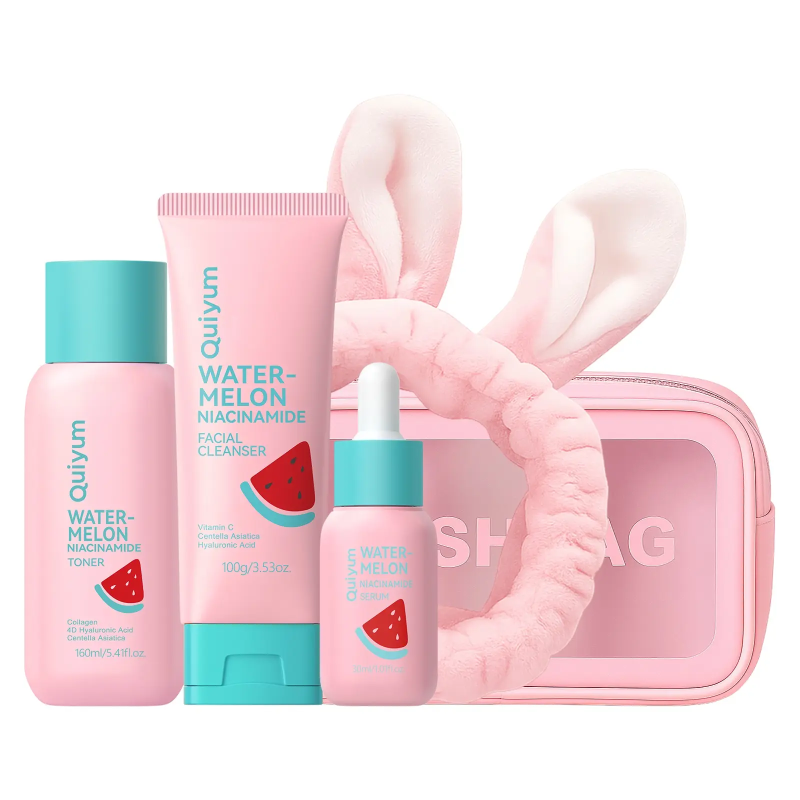 Watermelon & Niacinamide Skincare Set, Glowing Skin Set, 5pc Glow Facial Kit for Teens | 3-in-1 Daily Routine: Cleanser, Toner, Serum; Glow Up Formula with Niacinamide; Aesthetic Gift for Teenage Girls 10-12 & Beginners, Travel-Friendly
