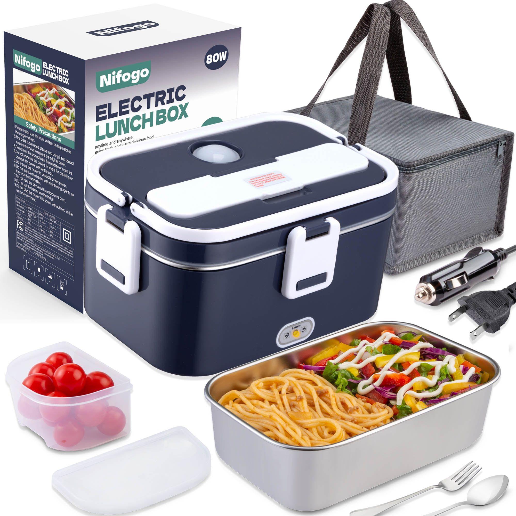 Nifogo Black Friday Electric Lunch Box Portable Food Heater for Adults 110V/12V/24V 1.8L 304 Stainless Steel with Fork Spoon & Bag Tableware Classic Black Nifogo Black Friday Electric Lunch Box Portable Food Heater for Adults 110V/12V/24V 1.8L 304 Stainless Steel with Fork Spoon & Bag Tableware Classic Black