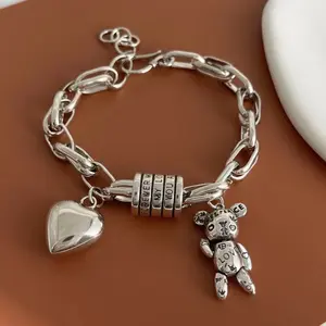 Heart Charm Bracelet for Women, Non Tarnish Stainless Steel Matching Heart Bracelet, Retro Style Friendship and Couple Jewelry, Cute Minimalist Charm Bracelet for Daily Wear and Birthday Gifts