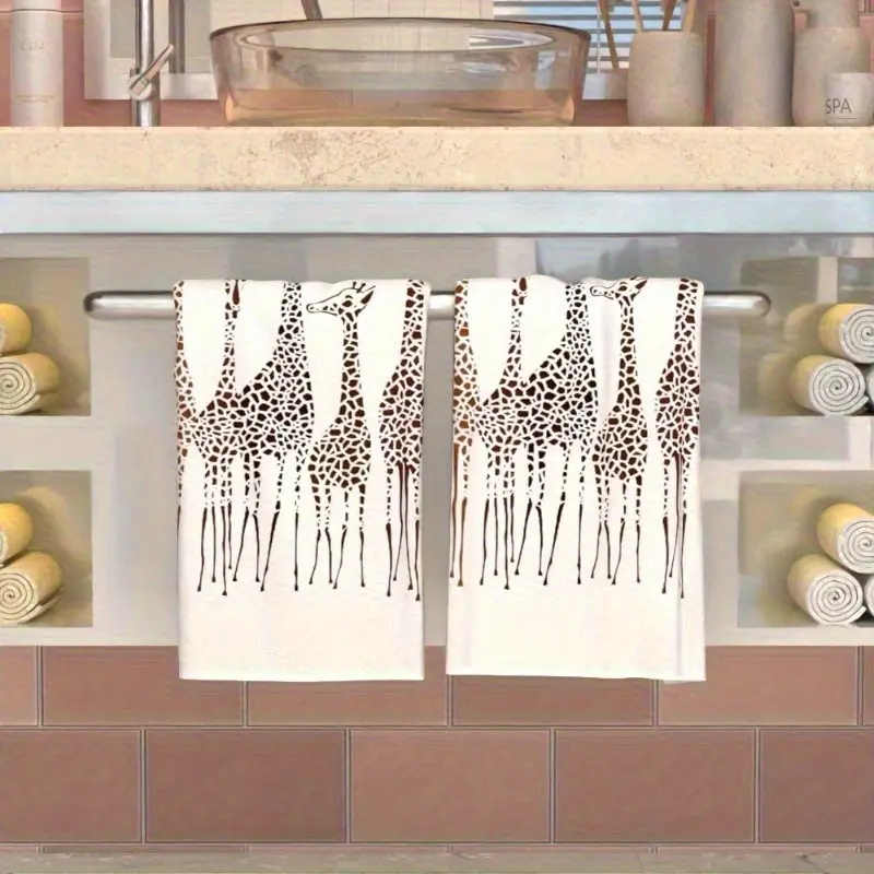 2-Piece Modern Giraffe Print Kitchen and Bathroom Towels, 16x24 inches - Soft, absorbent, durable polyester with a unique artistic design featuring brown speckles. A perfect gift for families, travelers, or animal lovers. Travel towels, optimistic design,