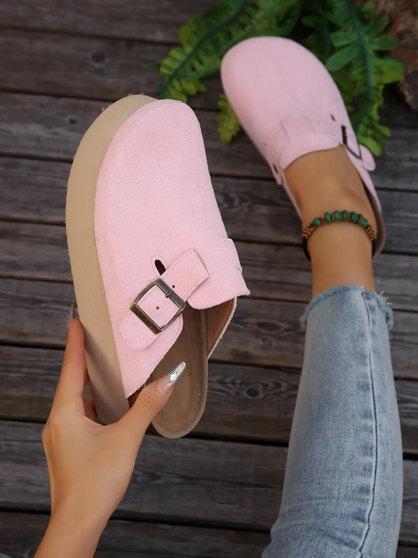 Women's Thick Sole Mule Sandals Comfortable Bosken Shoes Soft Wood Insoles Casual Slippers Daily Wear Versatile Outdoor Women's Shoes