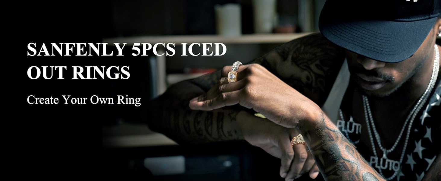 Sanfenly Iced Out Rings for Men Bling Fake Diamond Costume Pinky Rings Chunky Gold Silver 80s 90s Hip Hop Rings Star Cuban Chain Square US Dollar Sign Rapper Ring Fashion Cosplay Man Jewelry Ring Set Sanfenly Iced Out Rings for Men Bling Fake Diamond Costume Pinky Rings Chunky Gold Silver 80s 90s Hip Hop Rings Star Cuban Chain Square US Dollar Sign Rapper Ring Fashion Cosplay Man Jewelry Ring Set