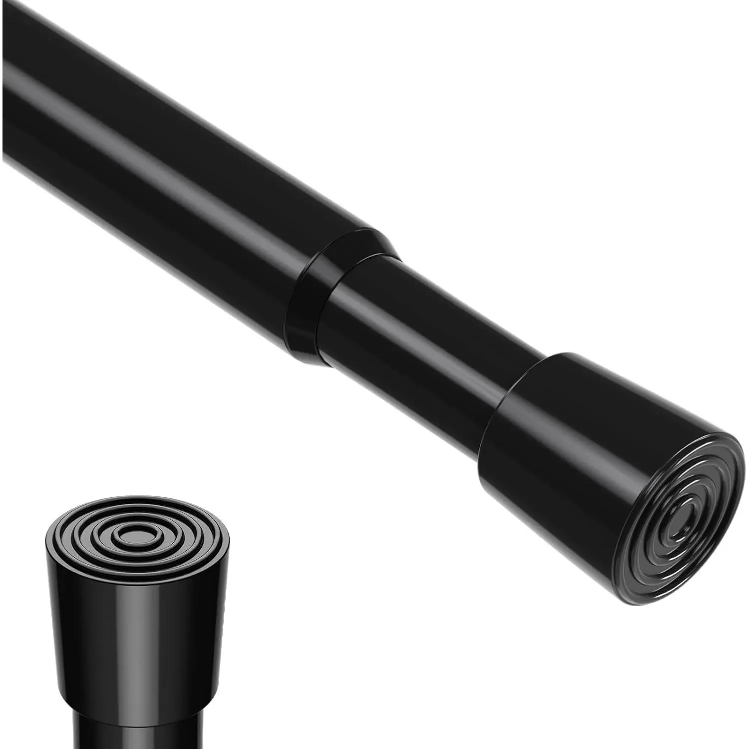 Black Steel No-Drilling Spring Tension Curtain Rod, 18-41 In Multi-Size Expandable Short Loaded Rod for Kitchen/Bath Window/Closet