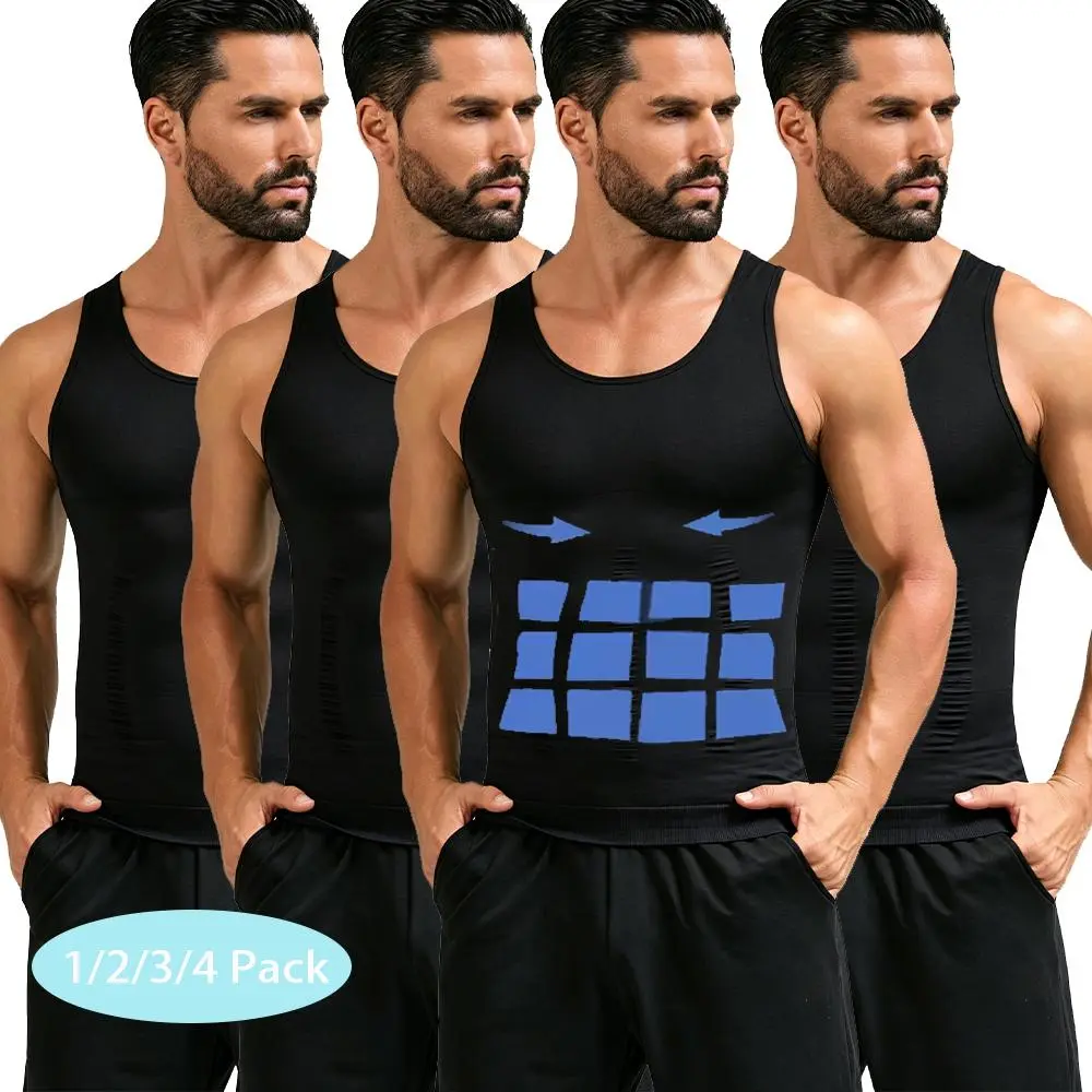 1/2/3/4 Pack Men Vest ,Men Round Neck Short Sleeve Shirt,Men Sport Vest Fitness Excercise Shapewear Tanks GYM Clothing