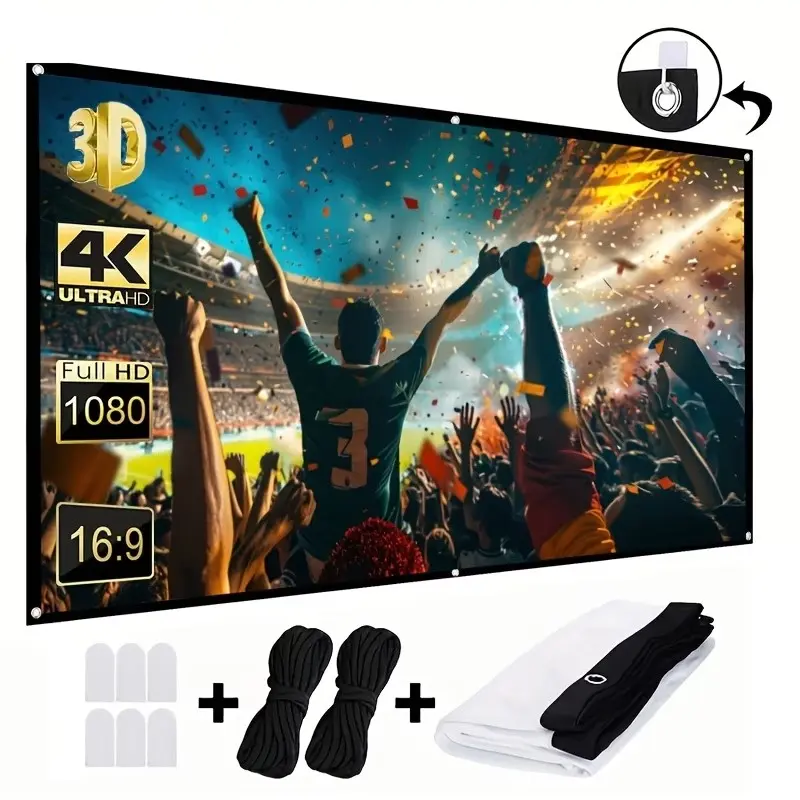 120 Inch Portable Projection Screen, High-Definition Wrinkle Resistant Folding Movie Screen, 4K Ultra HD, Home Theater, Indoor Outdoor Use