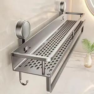 Suction Cup Shower Caddy, 1 Set Wall Mounted Storage Rack, Durable Space-Saving Shelf, Rustproof Shower Rack, Bathroom Organizer & Accessories