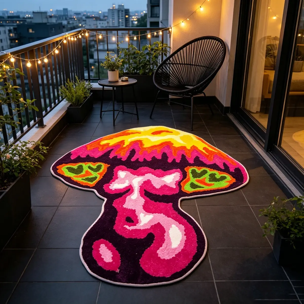 Psychedelic Gradient Heart Mushroom Design Rug, Creative Luxury Artistic Atmosphere, Non-Slip Foldable Soft Carpet, Home Decor Gift