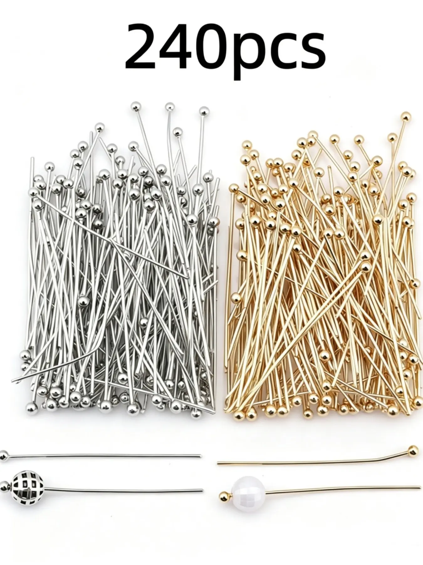 240pcs Copper Ball Head Pins, Bendable & Cuttable, Dual Color Set, DIY Beading Supplies, Beadwork, Jewelry Making, Necklace, Earring, Craft Connectors, All Seasons, Versatile