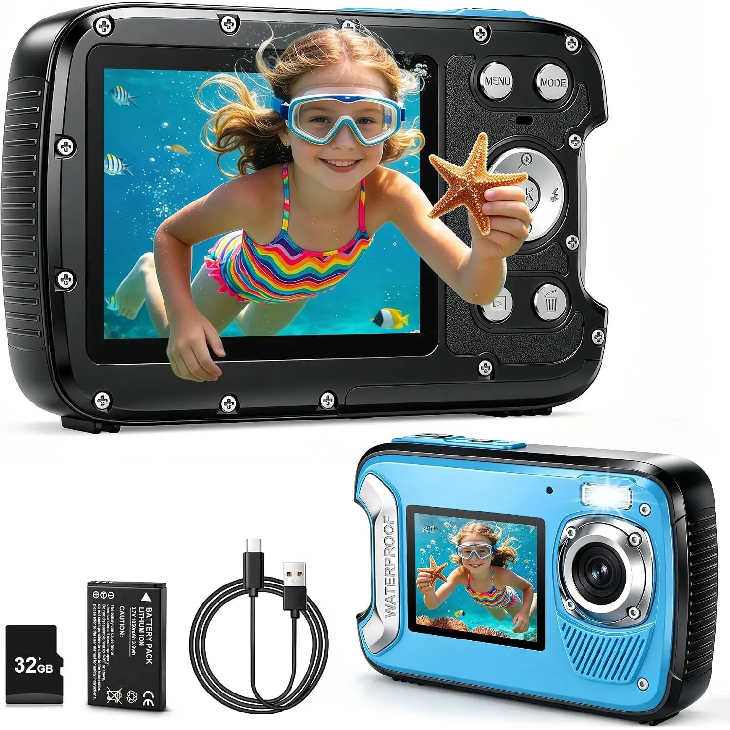 5K Underwater Camera 33FT  Camera with 32GB Card 96MP Autofocus -Screen Selfie Underwater Camera for Snorkeling  Compact Digital Camera with 18X Digital Zoom Fill Light