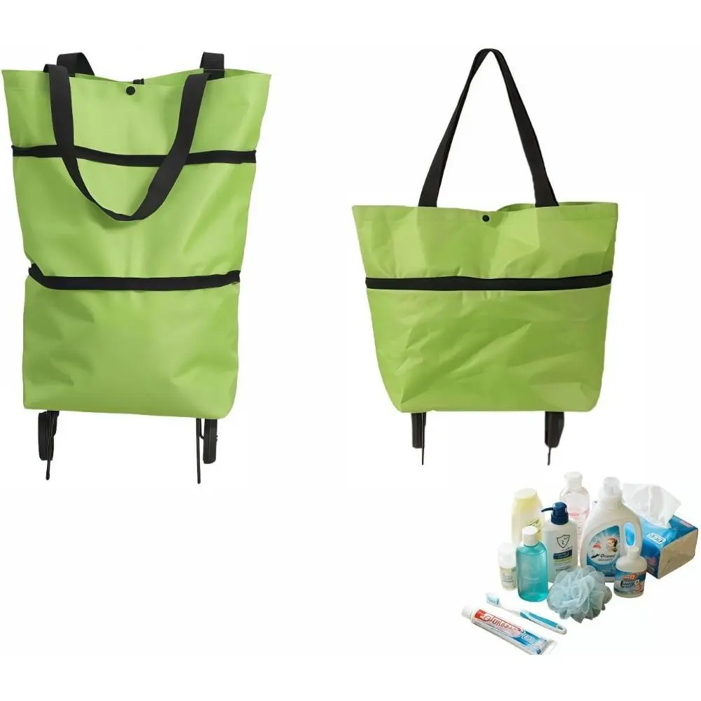 2-in-1 Foldable Rolling Cart with Wheels - Waterproof Sturdy Oxford Fabric Grocery Hauler, Collapsible Frame Hand Truck, Portable Tote for Supermarkets, Laundry, 33lbs Max Capacity