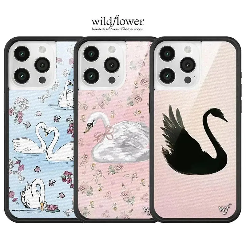 Wildflower 3D Black Swan Phone with Edge , Vertical  Matte , 360-Degree Rotating , Camera for iPhone 12/13/14/15/17 Plus/XR & Dual SIM Stylus-Enhanced Android Devices fully print pattern ultra pink