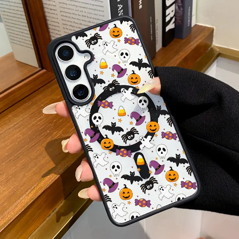 Phone Case Compatible with Samsung Galaxy S26 S23 Ultra S24 Plus S25 Edge S22+ FE Halloween Delight Magnetic Transparent Acrylic Back TPU Edges support wireless charging Phone Cover for Boy, Durable, Fingerprint, Protective, Shockproof