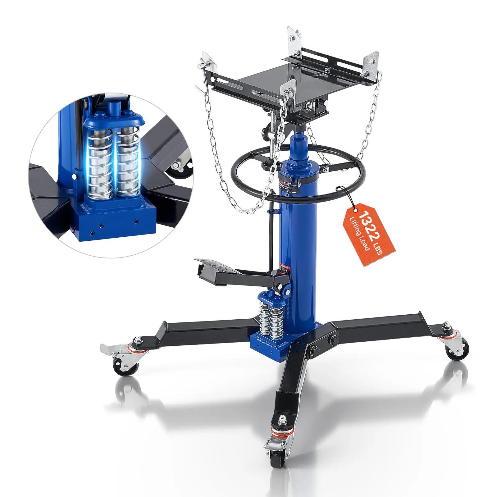 VEVOR Hydraulic Transmission Jack, 1322 lbs / 0.6 Ton Lifting Capacity Telescoping Transmission Jack with Foot Pedal, Dual Telescopic Trans, 34.6-69.3 in High Lifting Height, Garage/Shop Lift Hoist