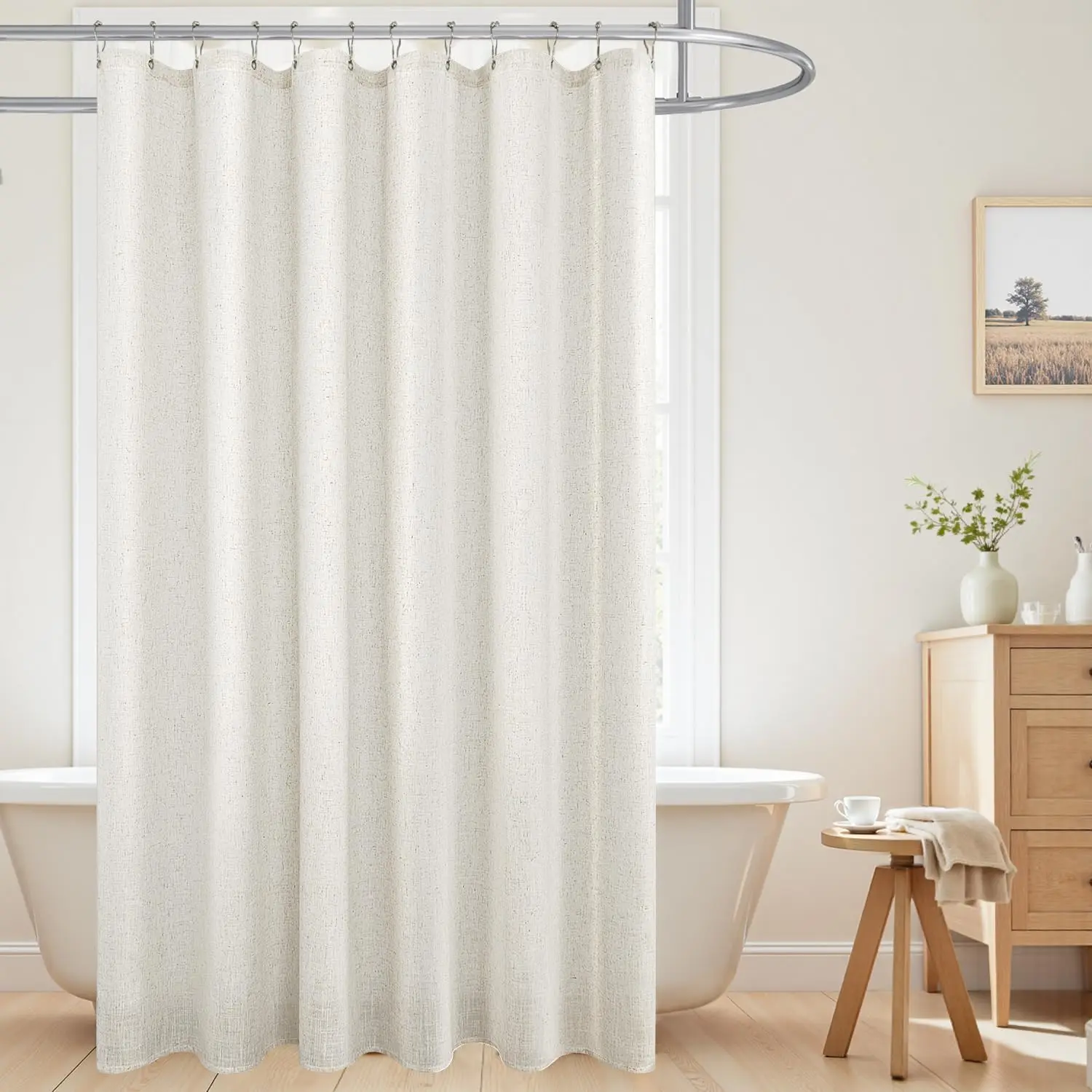 84" Extra Long Rustic Polyester Shower Curtain & Liner Set with Hooks - Waterproof Duck Cloth, Elegant Linen-Style for Bathrooms