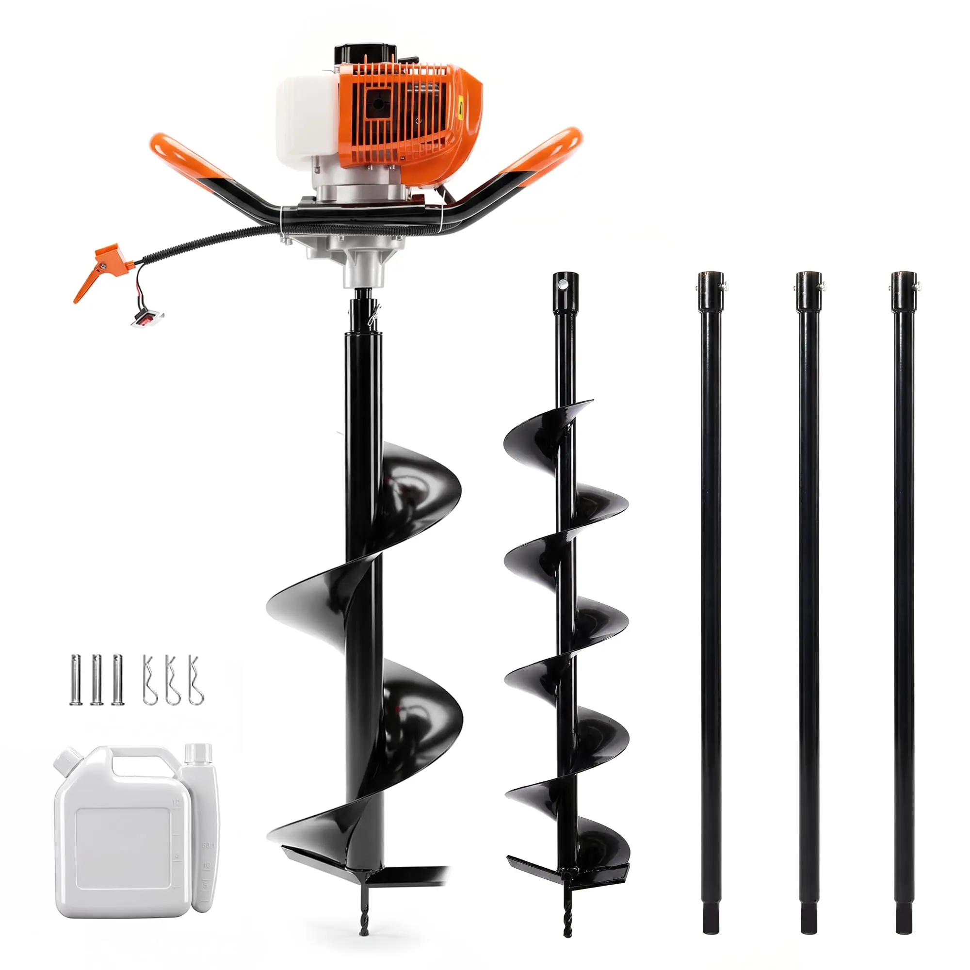 Gas Powered Earth Auger, 52cc 2-Stroke Post Hole Digger with 2 Auger Bits (6" & 10") & 3 Extension Rods, Max Depth 10.5 ft for Fence, Deck, Planting, Anti-Vibration & Steel Frame, EPA Certified