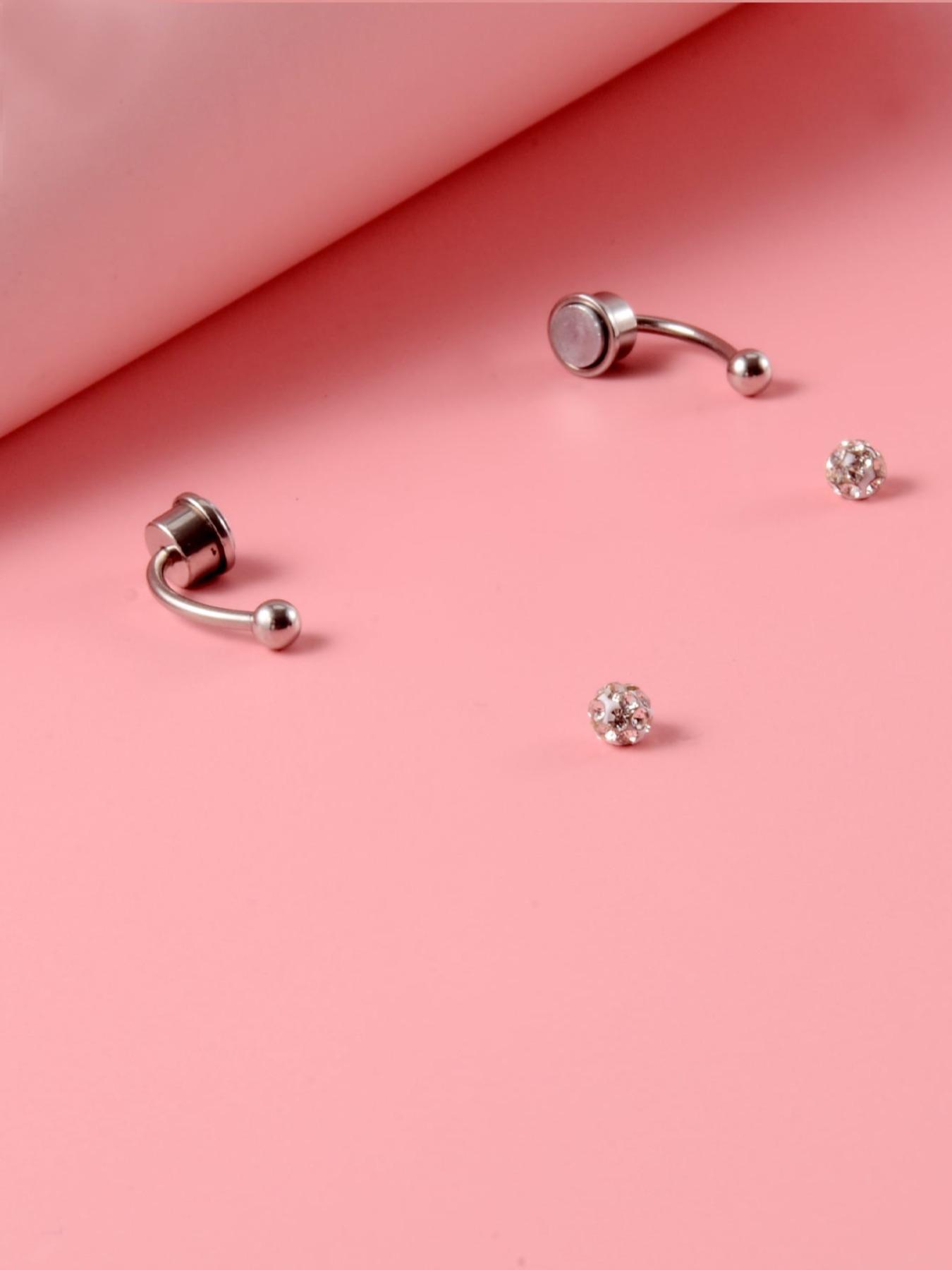 Body No Piercing Jewelry, Magnetic Nose Rings with Rhinestone Decorated Replacement Head, Magnetic Nose Cuff for Men & Women, Spiral Nose Ring