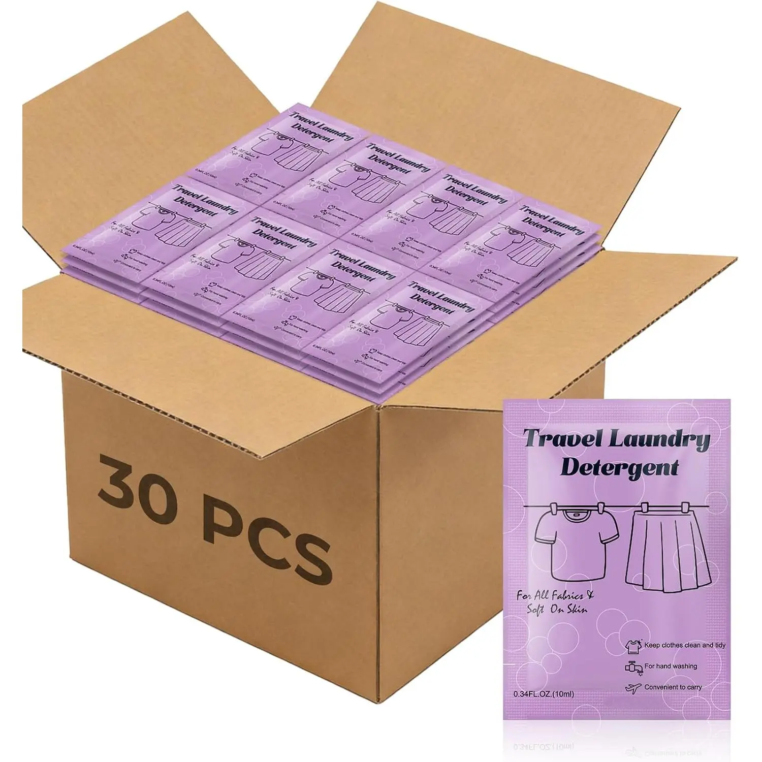 30 Pack Travel Laundry Detergent Bulk, Liquid Laundry Soap, Lavender Scent | Portable Single Use, 10ml TSA Approved Travel Size for Traveler, Cruise, Hostel & Camping Essentials
