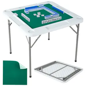 39.4 x 39.4 Inch Square 4-Player Folding Mahjong & Poker Table, Portable Multi-Game Board Desk with Wear-Resistant Green Surface, Cup Holders and Chip Trays for Texas Holdem, Dominoes & Card Games