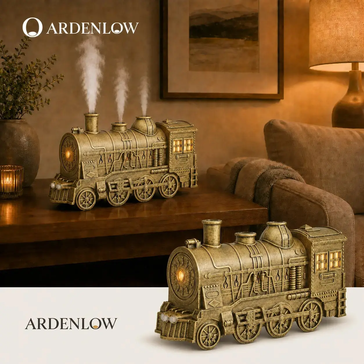 Vintage Steam Train Essential Oil Diffuser & Humidifier with Remote Control, 2-Color LED Light, 2 Mist Modes, US Plug - Diffuser for Home, Christmas Home Decor Gift