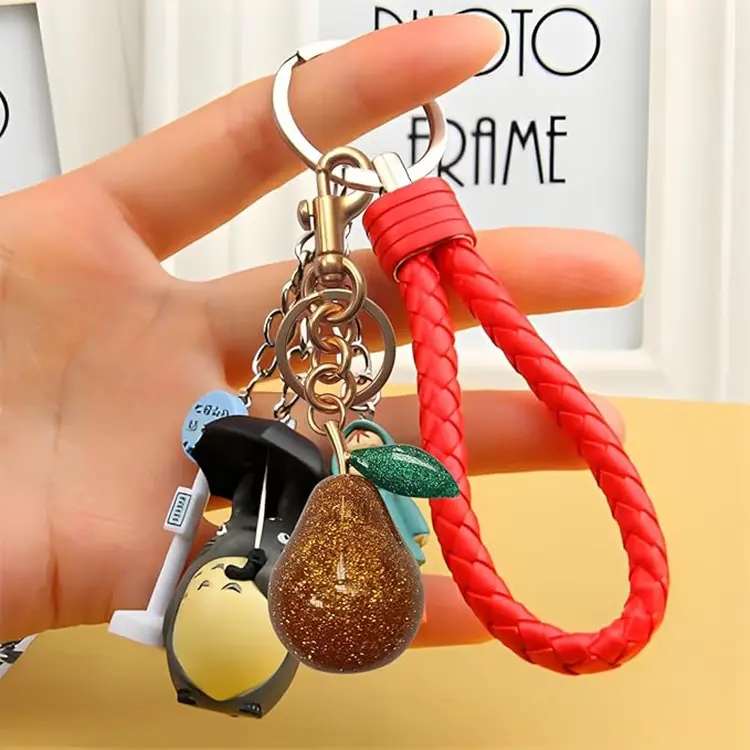 Fruit Theme Cute Unisex Cartoon Pear-Shaped Synthetic Resin Charm - Includes Cord, Red Braided Leather Cord, Car Keychain, Handbag Accessory, Girlfriend Birthday Gift, Birthday Gift Ideas