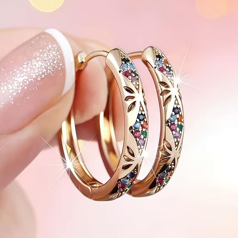 1 Pair of Gold Plated Hoop Earrings for Women, Vintage Hollow Carved Colorful CZ Hoop Earrings, Dainty Cubic Zirconia Huggie Earrings, Trendy Statement Jewelry .Bohemian Exquisite And Fashionable earrings, Perfect for Parties, Weddings, And Everyday Wear 1 Pair of Gold Plated Hoop Earrings for Women, Vintage Hollow Carved Colorful CZ Hoop Earrings, Dainty Cubic Zirconia Huggie Earrings, Trendy Statement Jewelry .Bohemian Exquisite And Fashionable earrings, Perfect for Parties, Weddings, And Everyday Wear