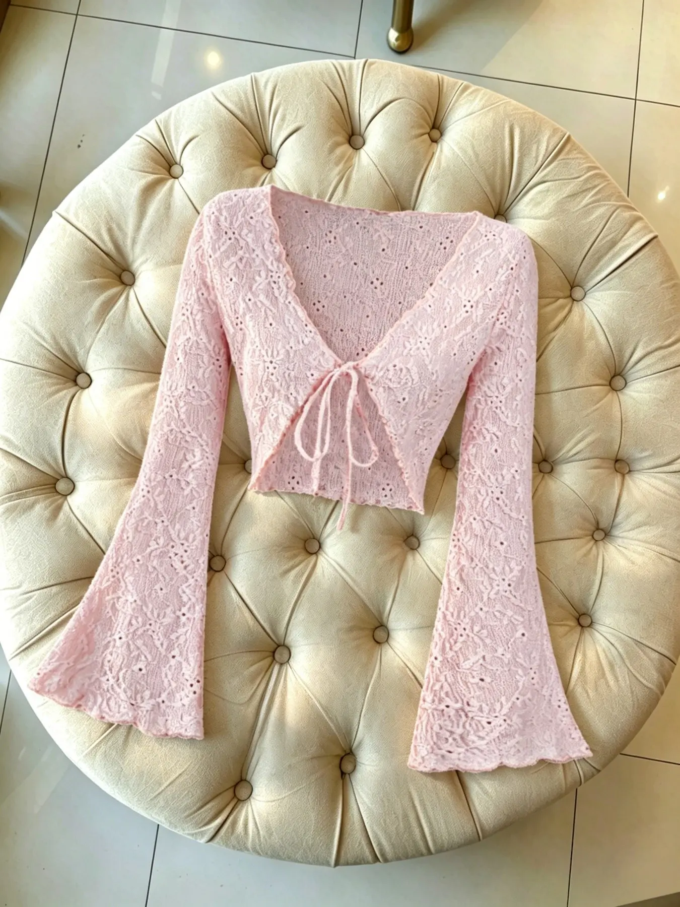 Summer Versatile Aesthetic Women's Long Sleeve Tie Front Cardigan, Essential Pairing for Sexy Strappy Dresses, Casual Knit Sweater for All Seasons Cute