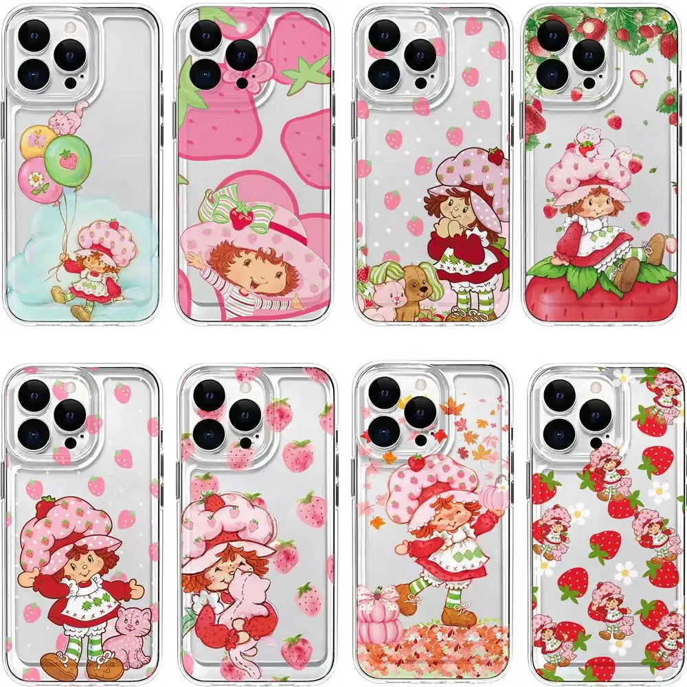 Cute Strawberry Shortcake Transparent Phone Case for iPhone 17 promax Air 16 Pro Max 15 14 Plus 13 12 11 - Retro Nostalgic Aesthetic, Shockproof Anti-Scratch Clear Cover, Ideal Birthday Gift