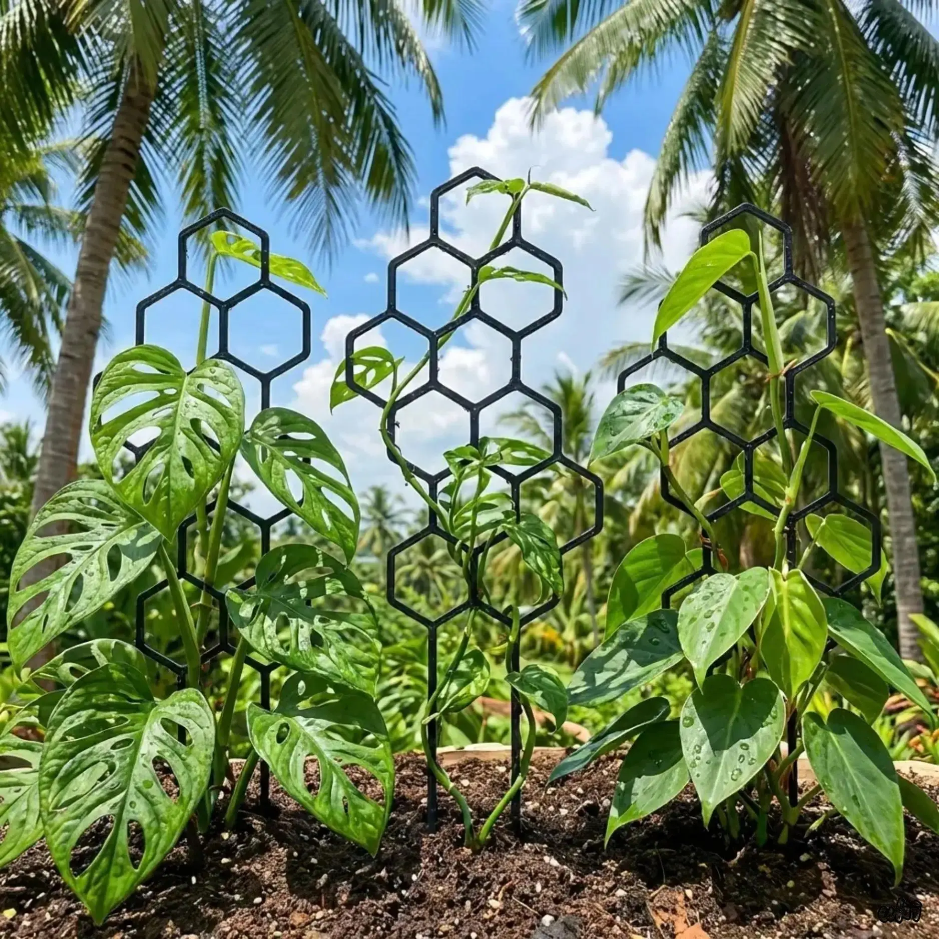 4 Pack Hexagonal Plastic Plant Trellis, Vine Climbing Support Frame, Space-Saving Plant Stakes for Potted Vines, Flowers & Vegetables, Indoor & Outdoor Garden Climbing Plant Growing Support