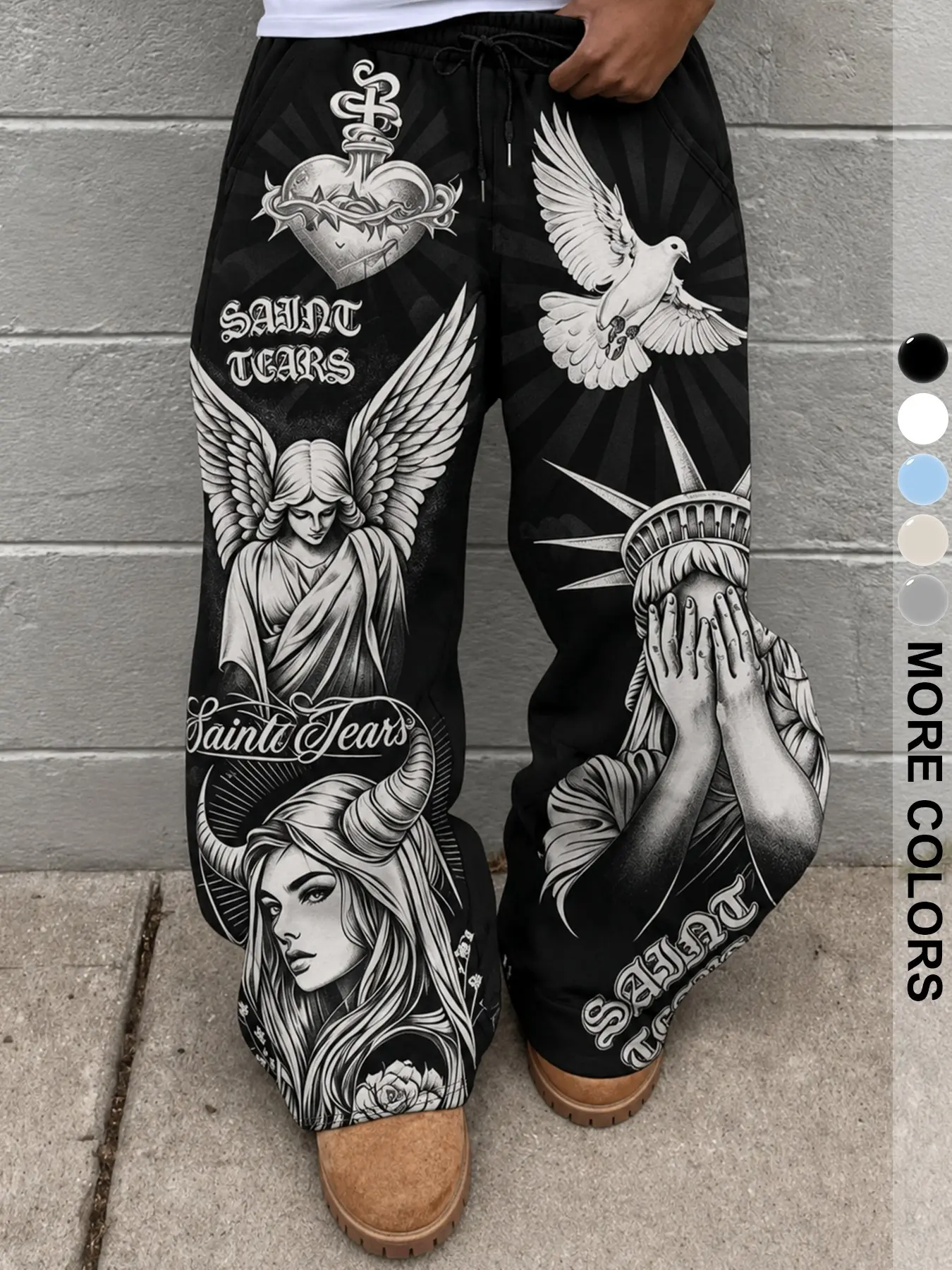 Men's Casual Loose Sports Pants, Fade Poster Print, Graphic, Outdoor, Party, Home Comfort, Vacation, Street Style, Streetwear, Drawstring Waist, Ankle Length