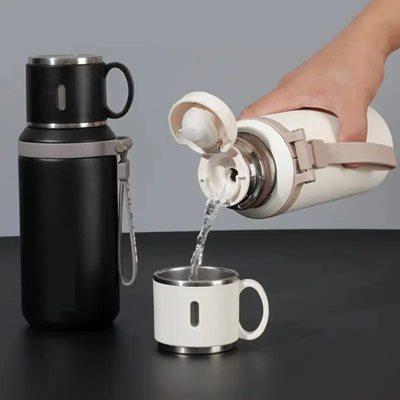600ml Insulated Stainless Steel Silicone-Sealed Vacuum Flask, Leak-Proof Office Travel Thermos with Preservation Function, Business-Style Drinkware for Coffee & Tea