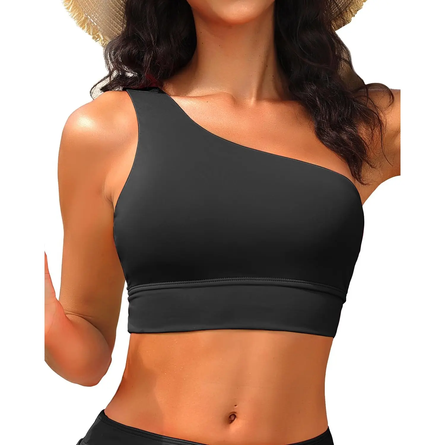 Holipick Women One Shoulder Bikini Top Sports Bra Swimsuit Crop Bathing Suit Only for Teen Girls