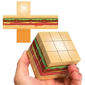 3x3 Burger Cube Puzzle, Hand-Drawn Burger Puzzle Block, Magic Cube Toy for Beginners, Enhances Manual Thinking Skills, Birthday Gift for Boys and Girls