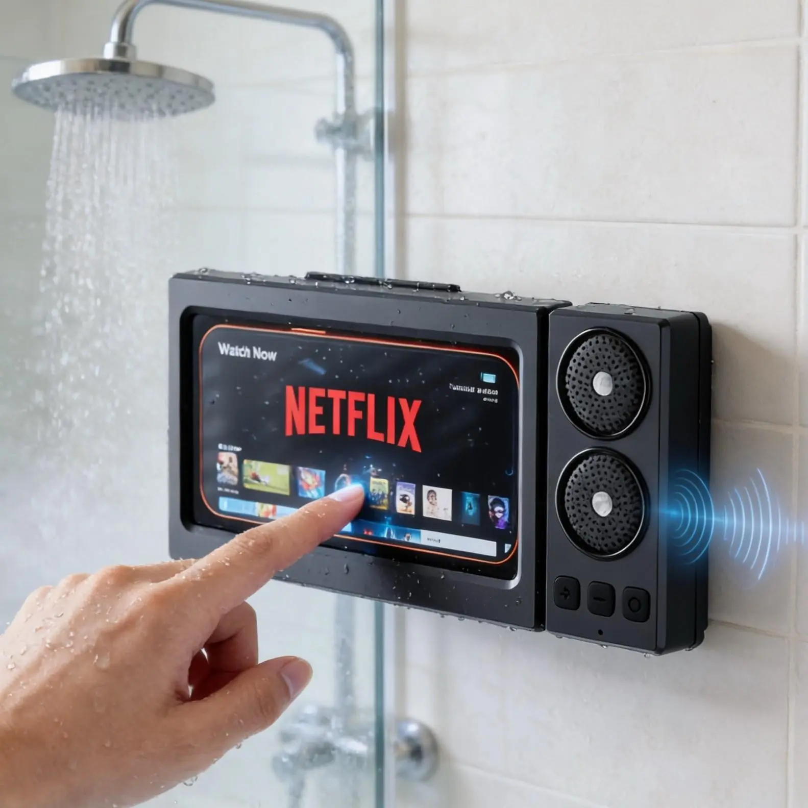 Waterproof Box Bluetooth Speaker with 360° Rotating Touchscreen, Multifunctional Wireless Speaker and Phone Holder for Watching Movies and Listening to Music in Shower, Pool, Kitchen and Bathroom Rechargeable Waterproof Speakers #GLOBAL PICKS