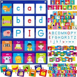 Magnetic Word Pocket Chart with 156 Double-Sided Flashcards | CVC Words, First Words & 26 Letters | Phonics Literacy Games Reading Spelling Learning Tool for Kindergarten Classroom