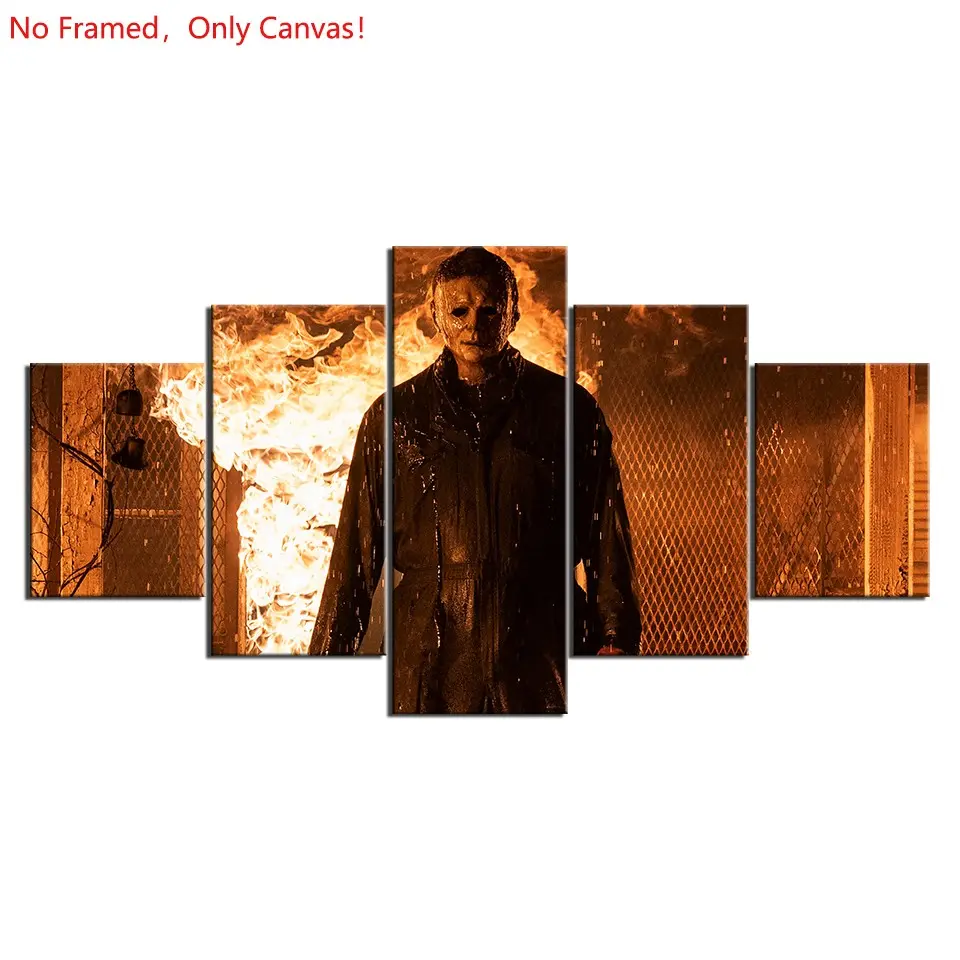 5 piece/set of frameless canvas painting print poster, classic Scream Horror Movie Style art, Halloween Kills Michael Myer, A perfect gift for Halloween lovers, the perfect gift for bedroom, living room, kitchen, dormitory corridor, mural, wall decoration