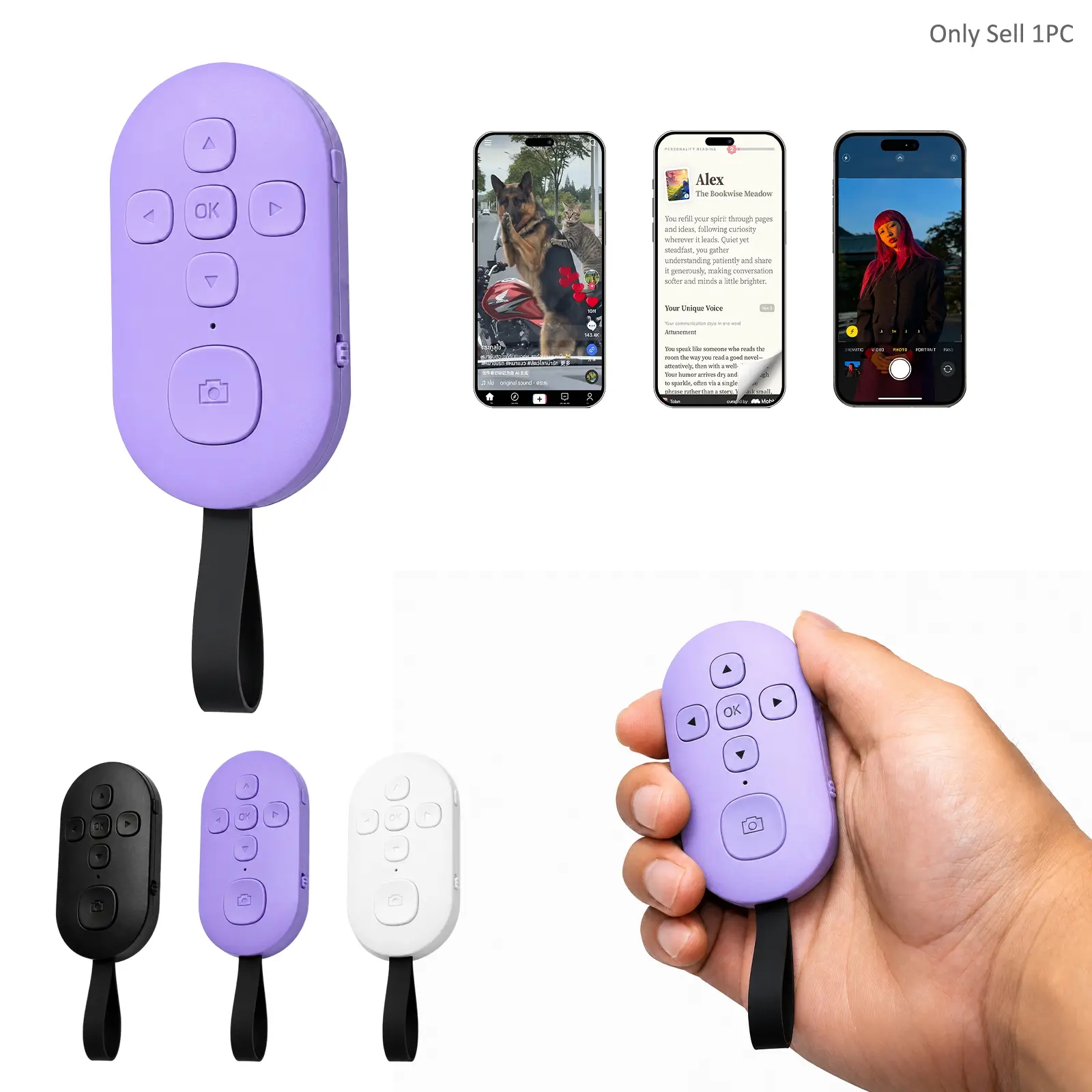 TikTok Remote Control for Phone, 2026 Upgraded Bluetooth Scrolling Controller with Page Turner, Volume Control, Play Pause, Like and Camera Shutter for iPhone Android