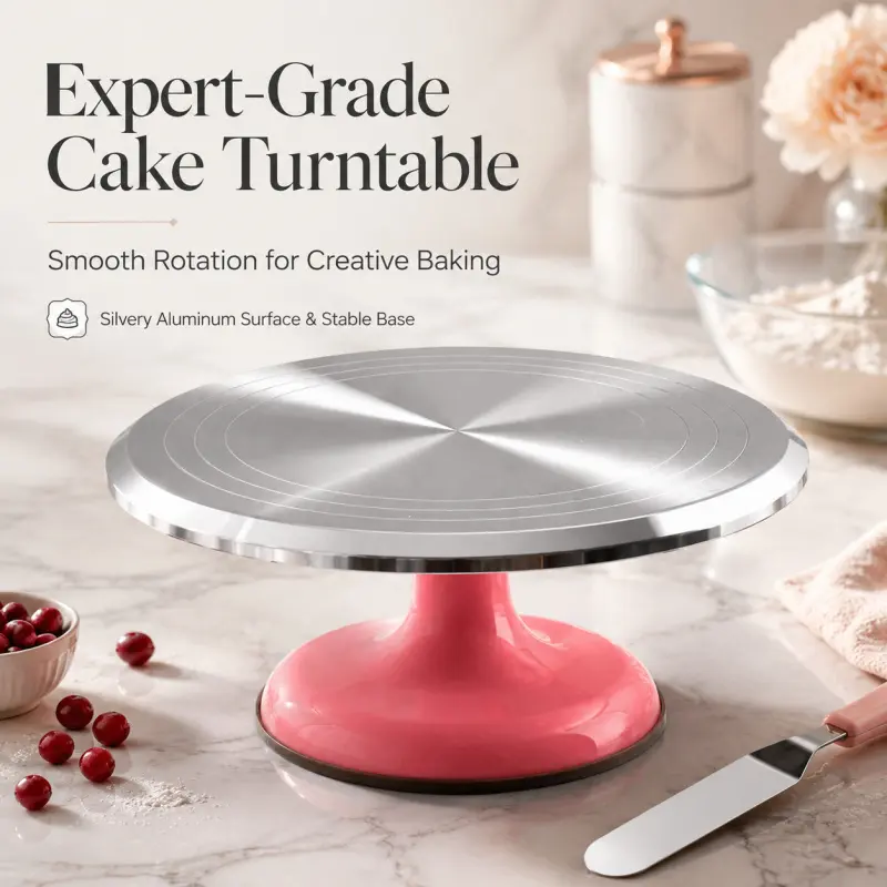 Aluminum Cake Turntable With Non Slip Base, Smooth Rotating Cake Decorating Stand, Stable Baking Revolving Platform For Home DIY Cake Making