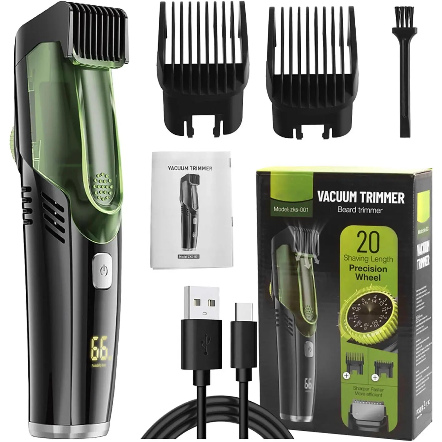 Electric Hair Clipper with Automatic Hair Suction, Professional Vacuum Beard Shaver for Men - Mustache Trimmer Barber Starter Kit, IPX6 Waterproof Rechargeable 2-in-1 Mens Compact Travel Razor
