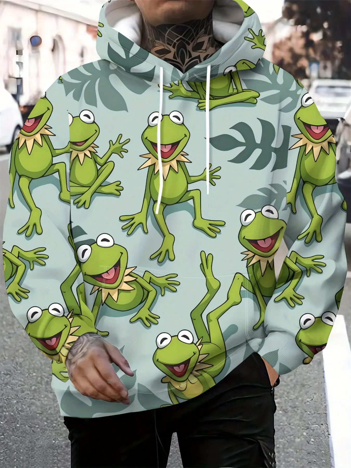 Cartoon Frog Pattern Hooded Sweatshirt, Unisex Couple Casual Outerwear, 3D Print Loose Fit Long Sleeve Pullover for Fall & Winter