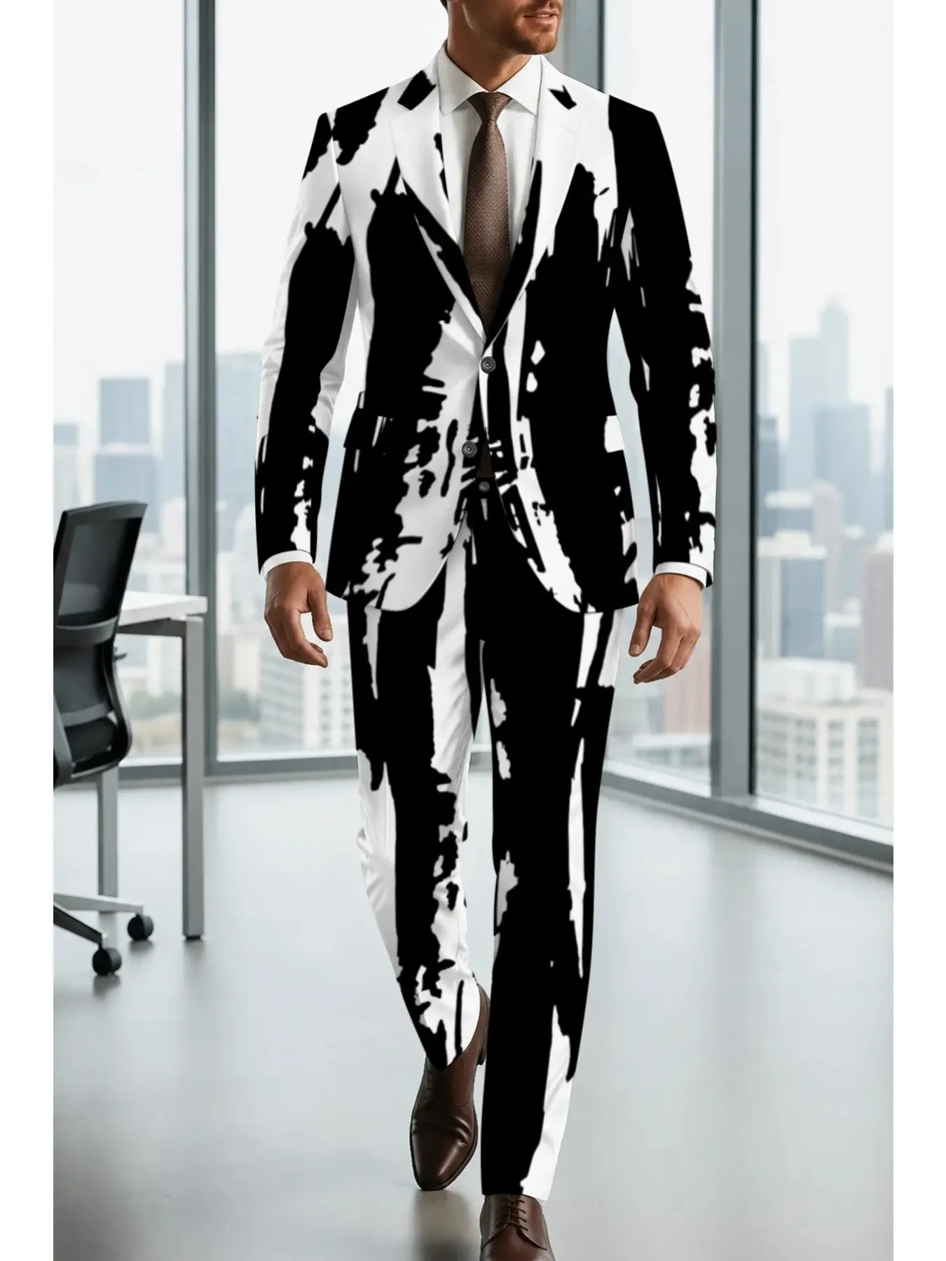 Cool Ink Wash Trendy Blazer Set, High Contrast Visual Impact, Unique Fashion for Influencers, Artists, Nightclub Parties Suits