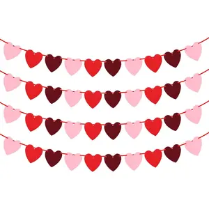 40 Pcs Red Felt Heart Banner Garland for Valentine's Day Decorations - NO DIY Required - Love Hearts Hanging String Garland for Valentine's Day Decorations Wedding Anniversary Birthday Party Supplies